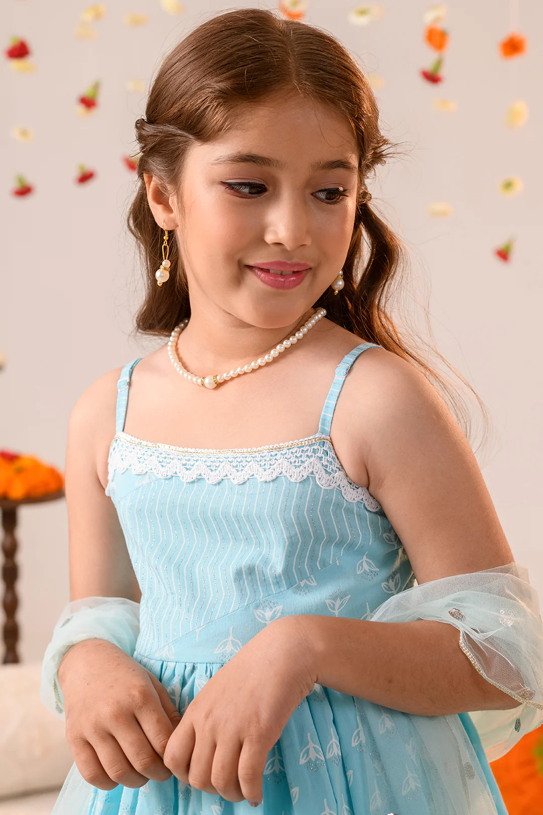 Girl - Light Blue Cotton Sharara Set with Dupatta