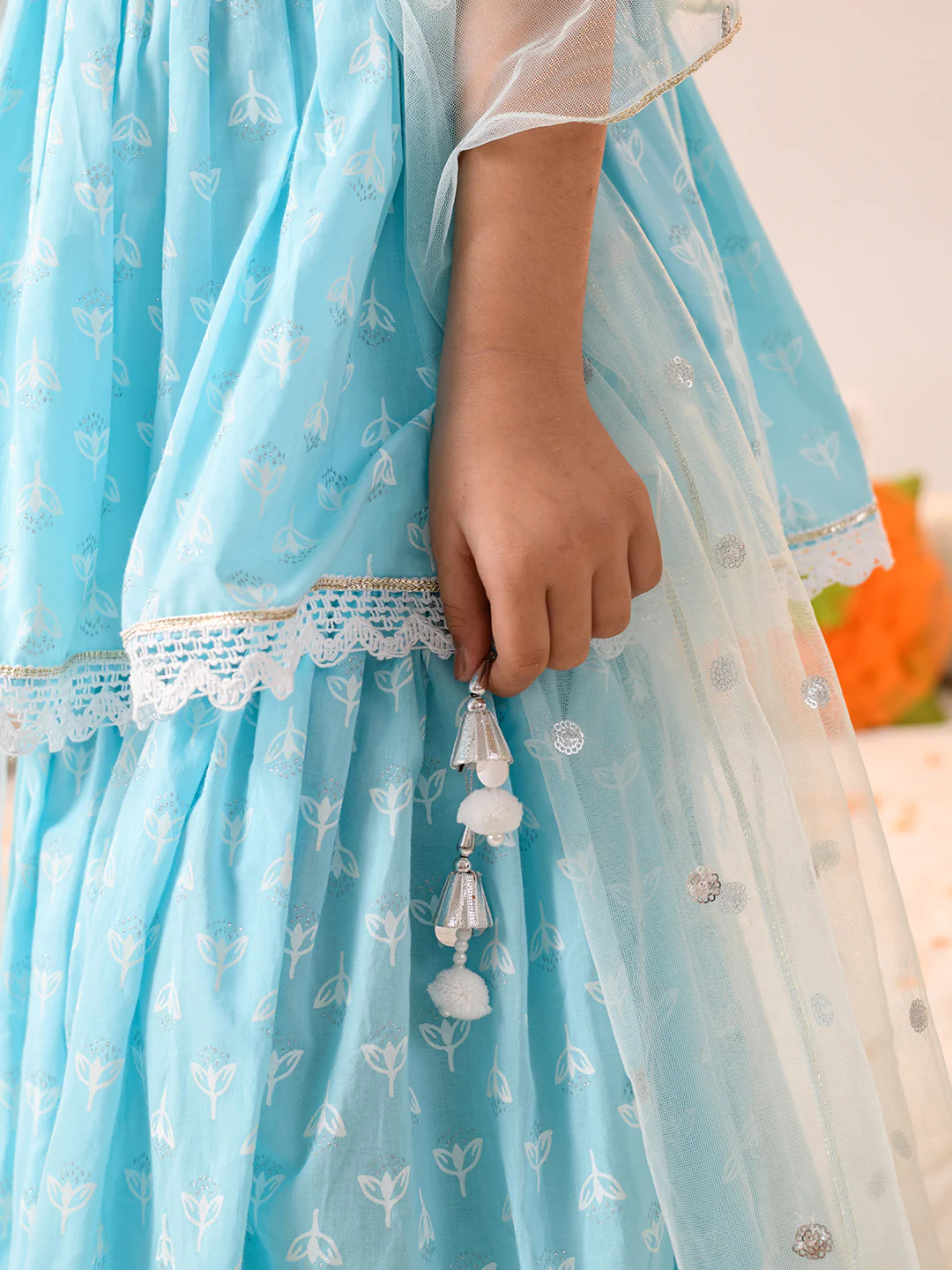 Girl - Light Blue Cotton Sharara Set with Dupatta