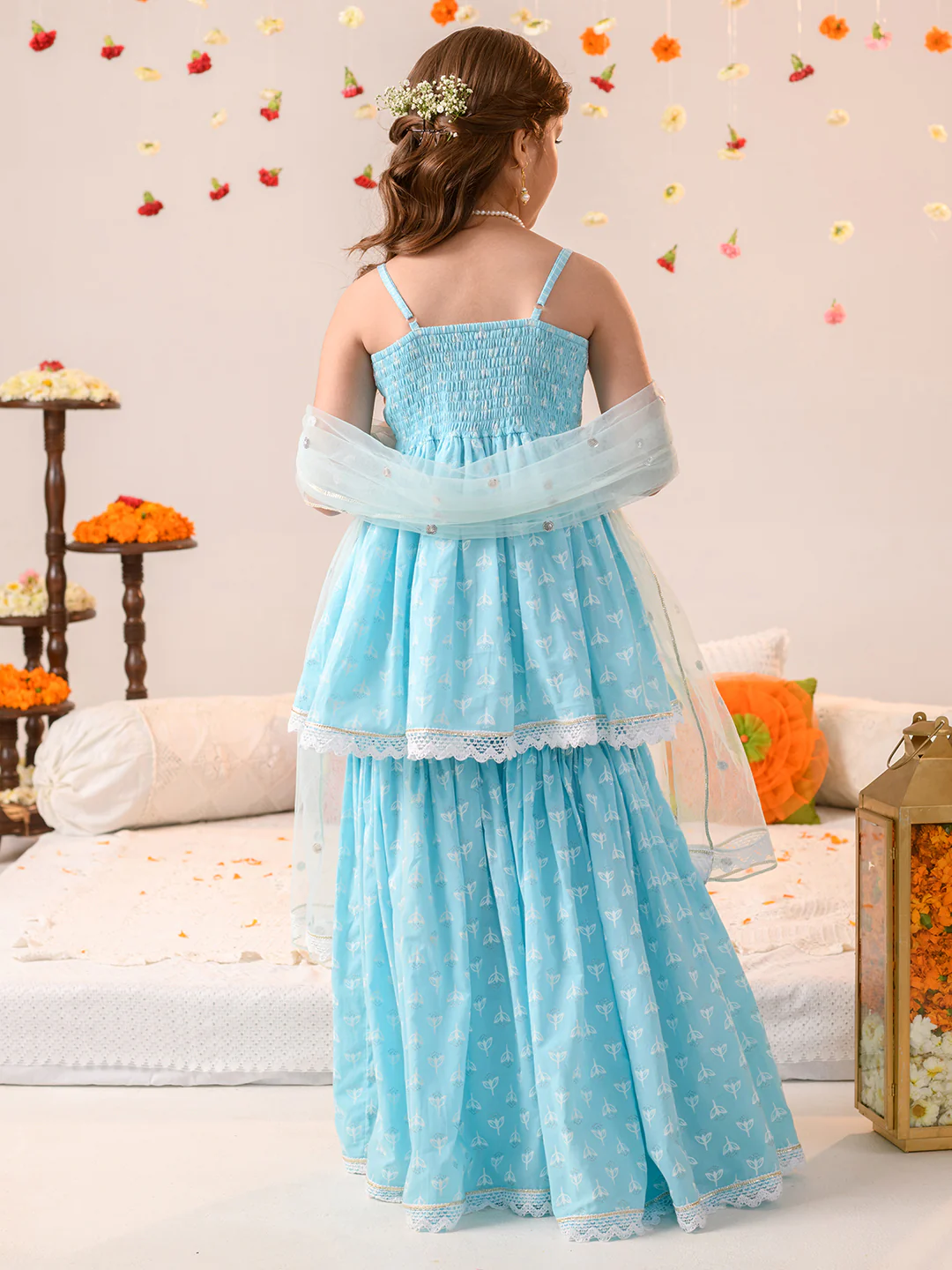 Girl - Light Blue Cotton Sharara Set with Dupatta