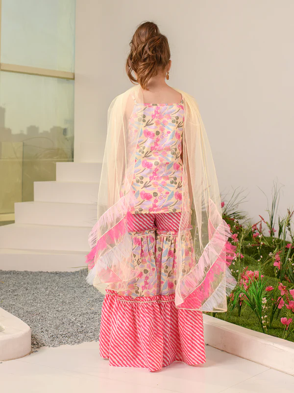 Girl - Pink Floral Print Sharara Set