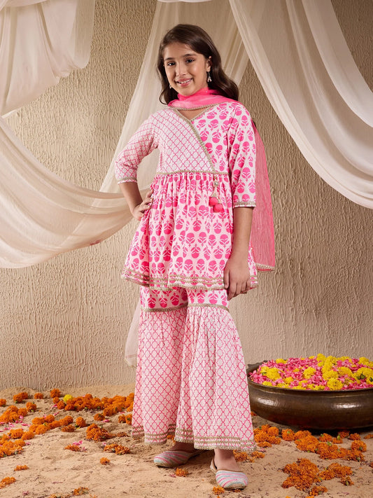 Girl - Pink Sharara Set with Dupatta