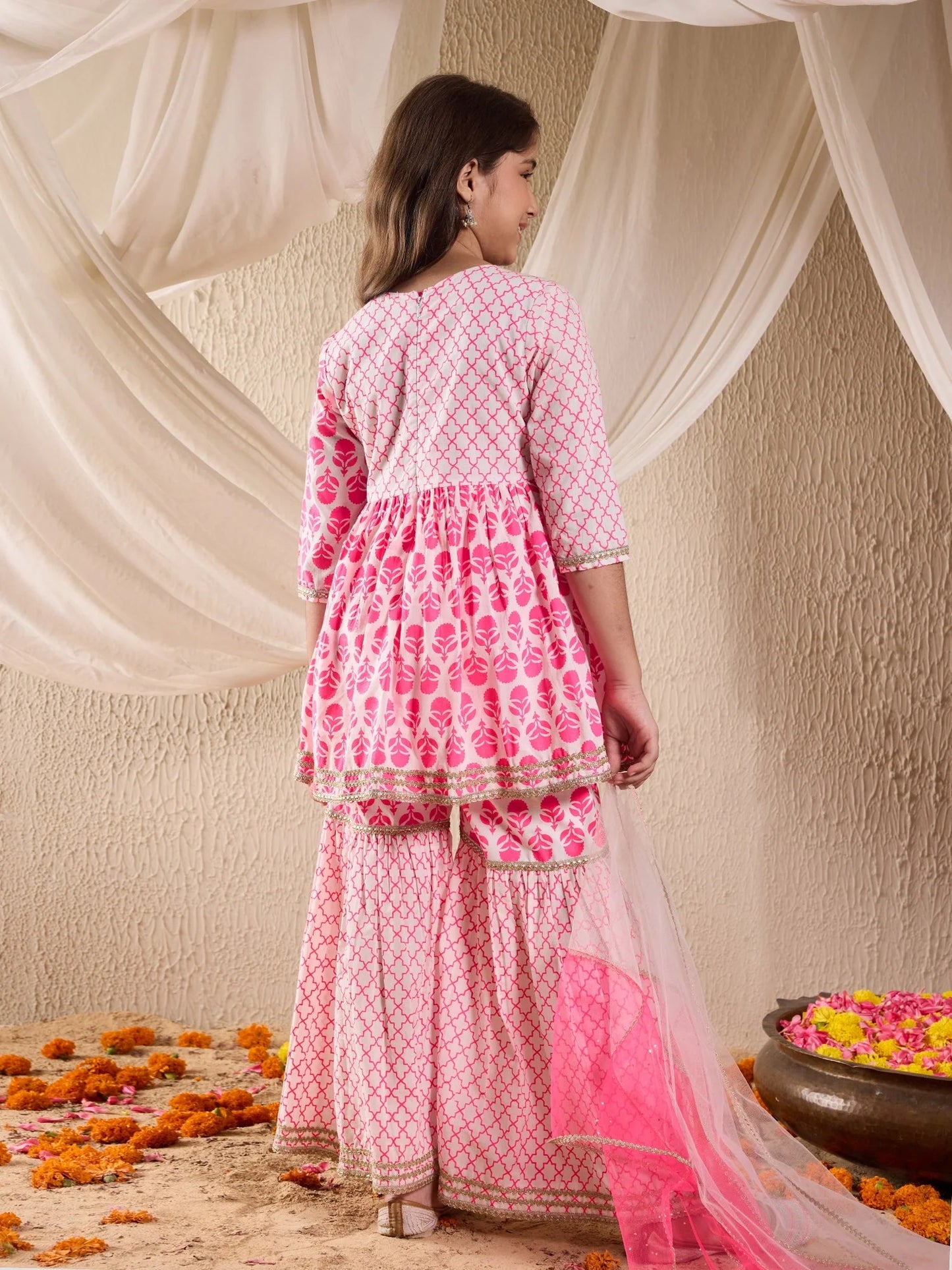 Girl - Pink Sharara Set with Dupatta