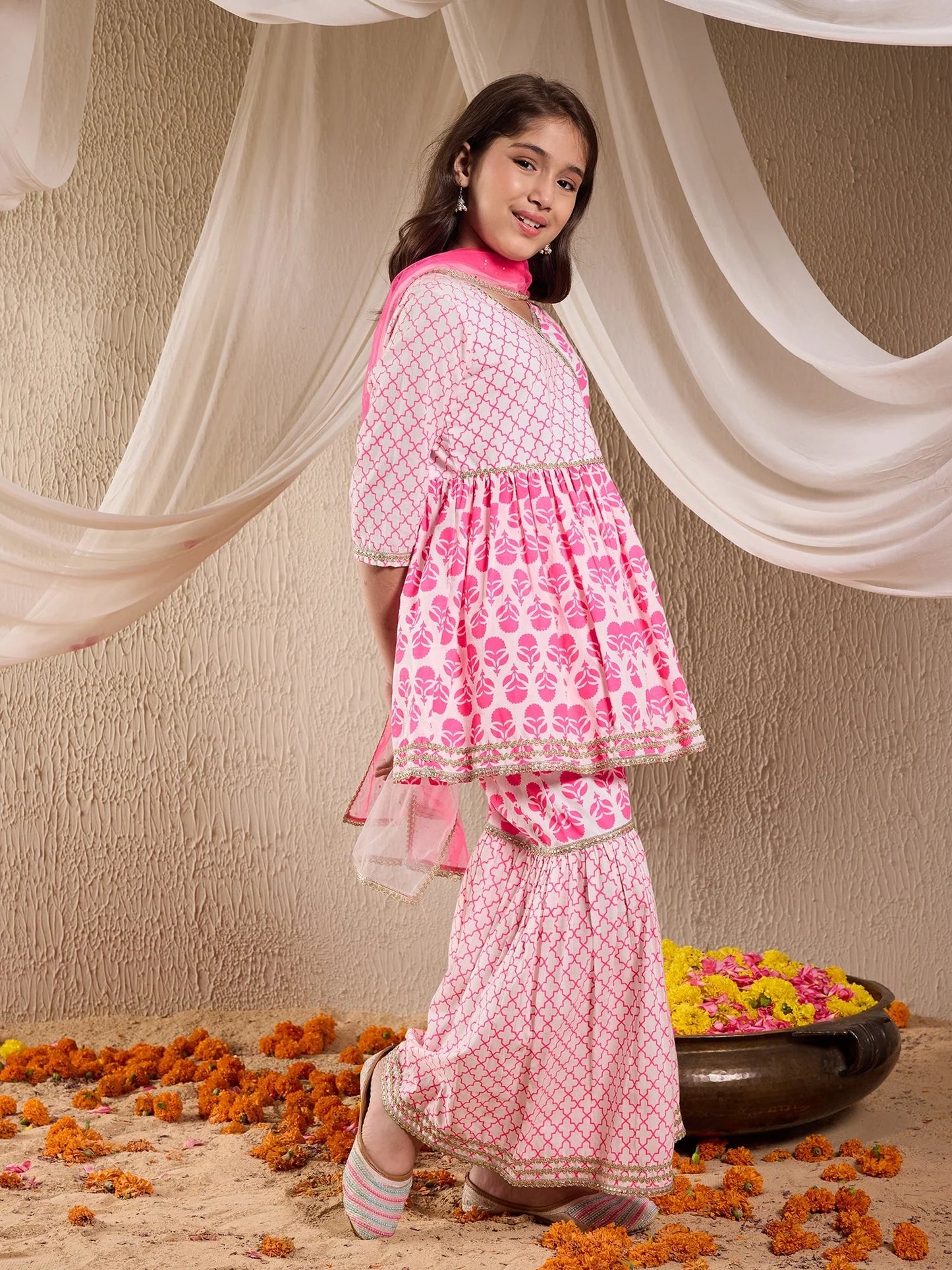 Girl - Pink Sharara Set with Dupatta