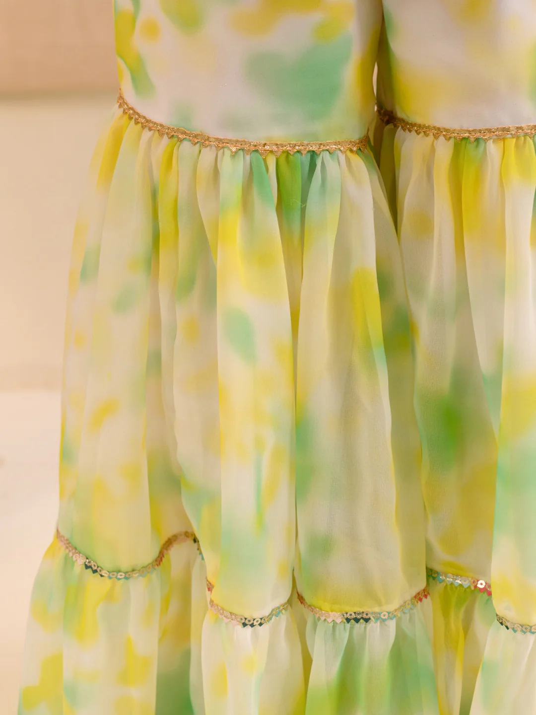 Girl - Yellow & Green with Golden Sequence work Sharara Set with Dupatta