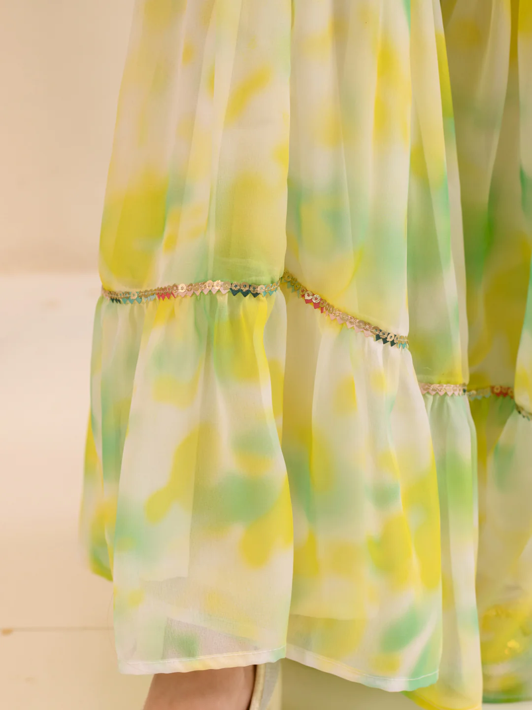 Girl - Yellow & Green with Golden Sequence work Sharara Set with Dupatta