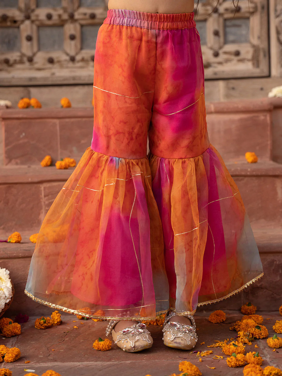 Girl - Magenta Color Cotton Kurta & Multicolor Sharara Set with Dupatta