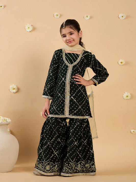Girl - Dark Blue Sharara Set with Dupatta