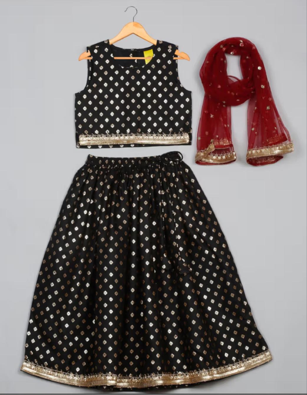 Black Lehenga Choli with Maroon Dupatta