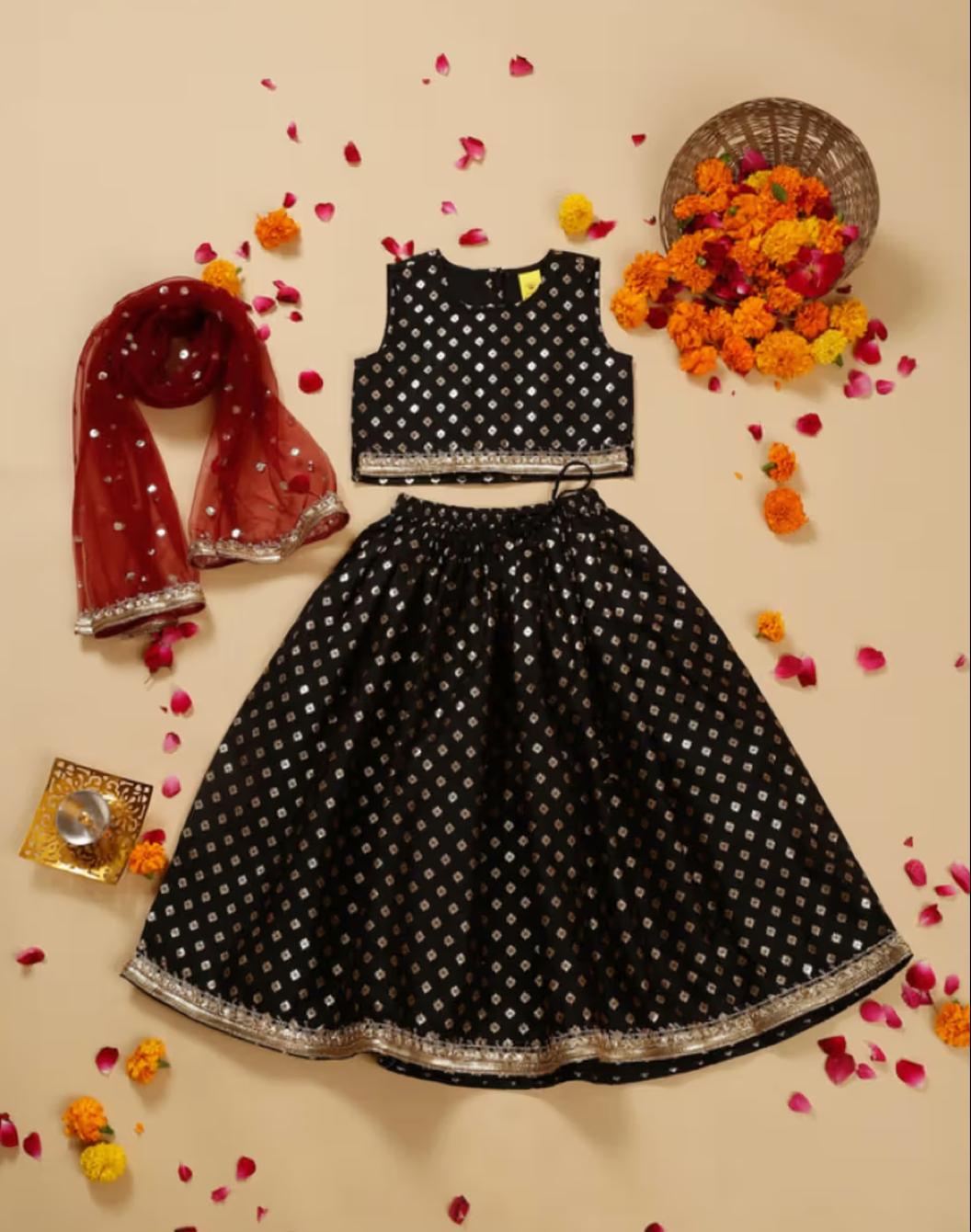 Black Lehenga Choli with Maroon Dupatta