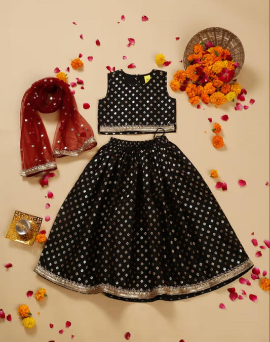 Black Lehenga Choli with Maroon Dupatta