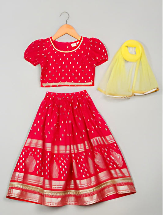 Red Lehenga Choli with golden work and Yellow Dupatta