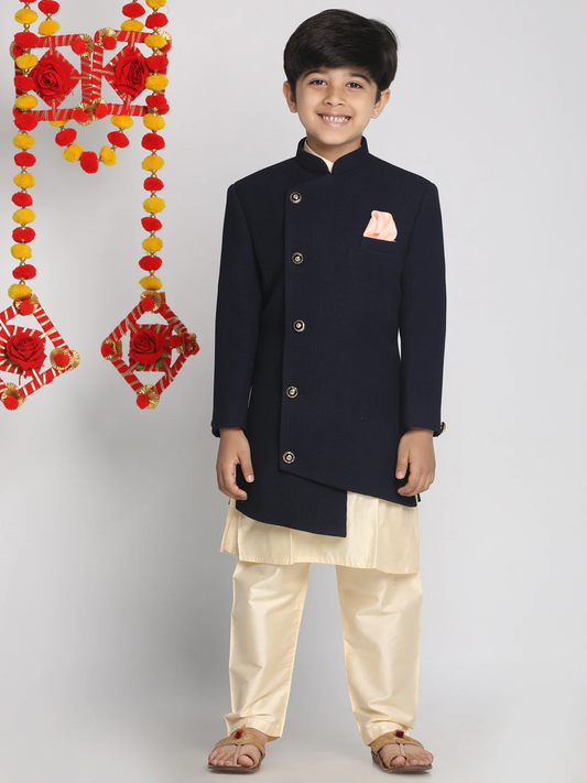 Boy - Black Shervani with light Golden Kurta and Pyjama Set