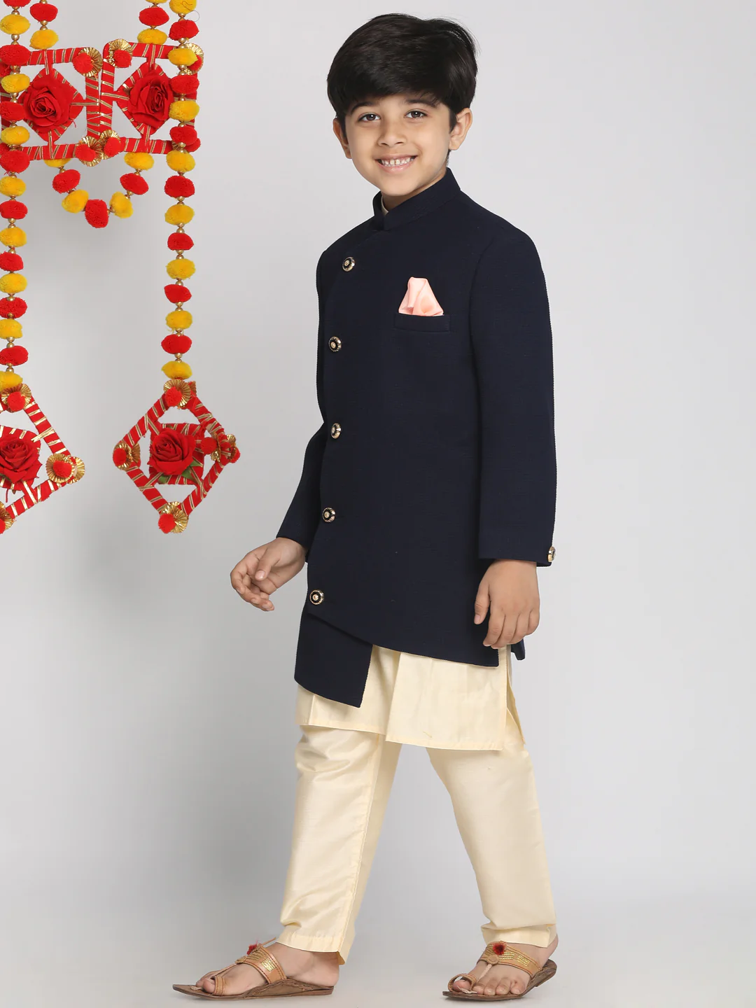 Boy - Black Shervani with light Golden Kurta and Pyjama Set