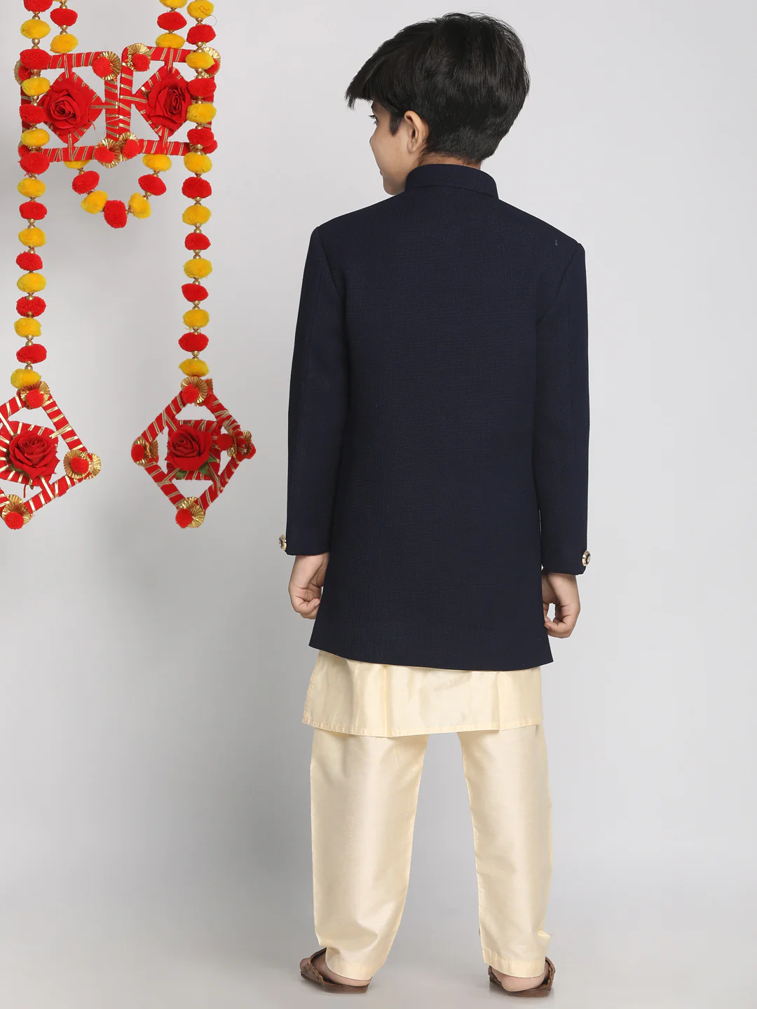 Boy - Black Shervani with light Golden Kurta and Pyjama Set