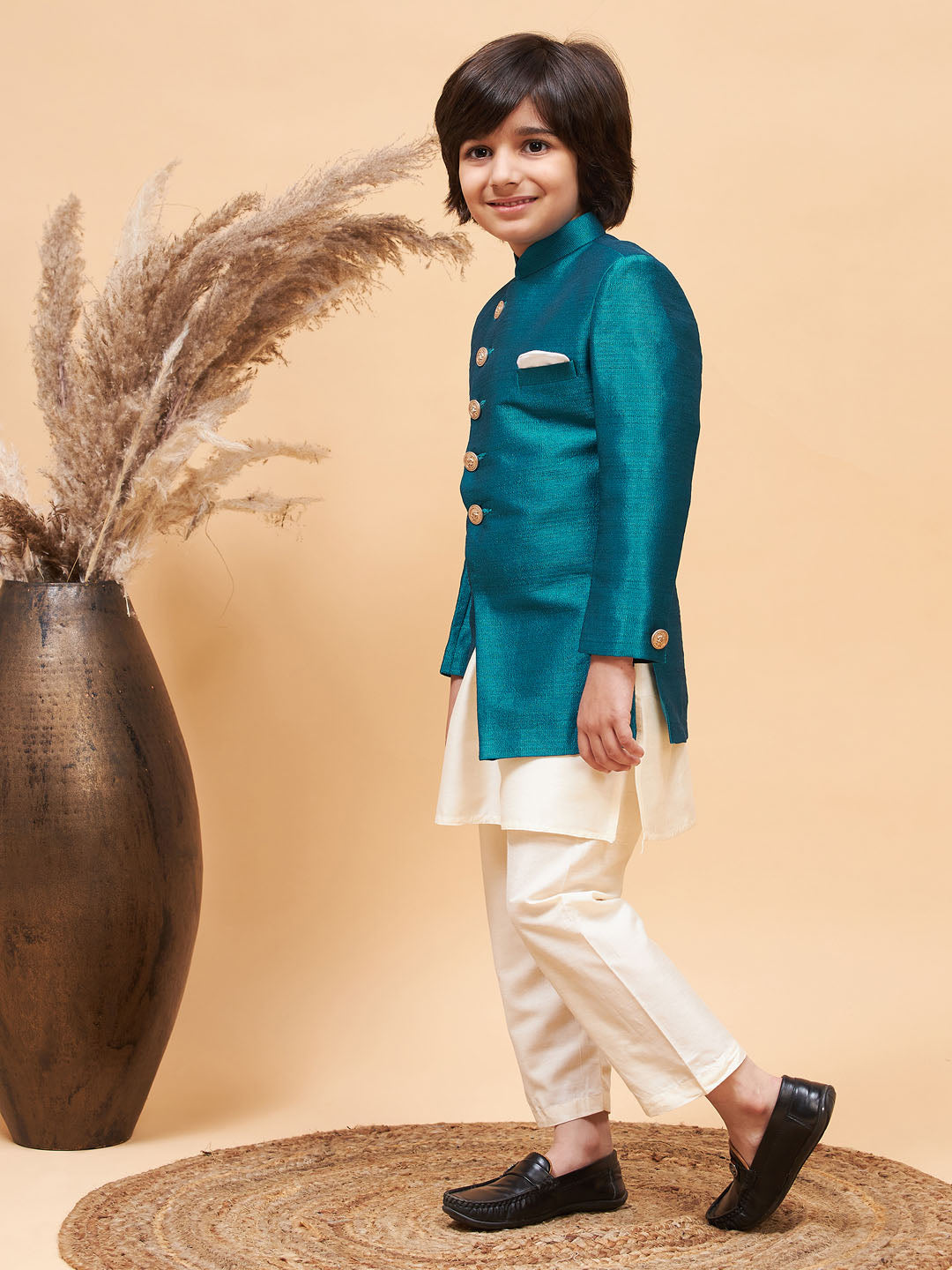 Boy - Turquoise Shervani with Kurta and Pyjama