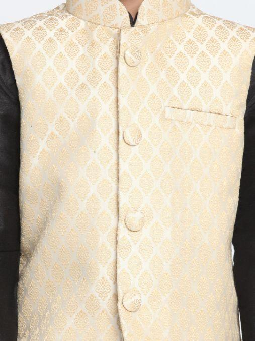 Boy Beige Golden Cotton Silk Blend Nehru Jacket Only
