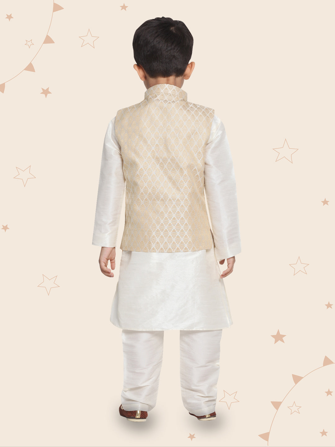 Boy- Golden work Jacket with Offwhite Kurta and Pyjama
