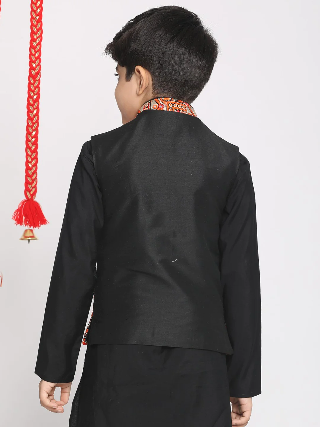 Boy Navratri Style Orange Black Nehru Jacket Only