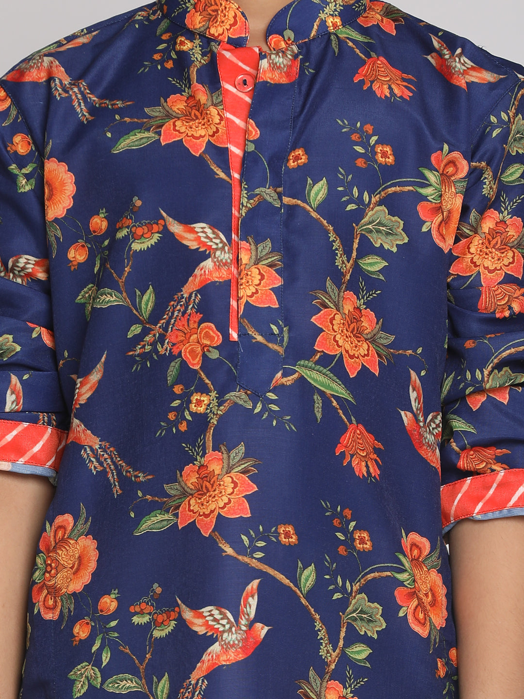 Boy - Navy Blue Floral Print Kurta Pyjama Set