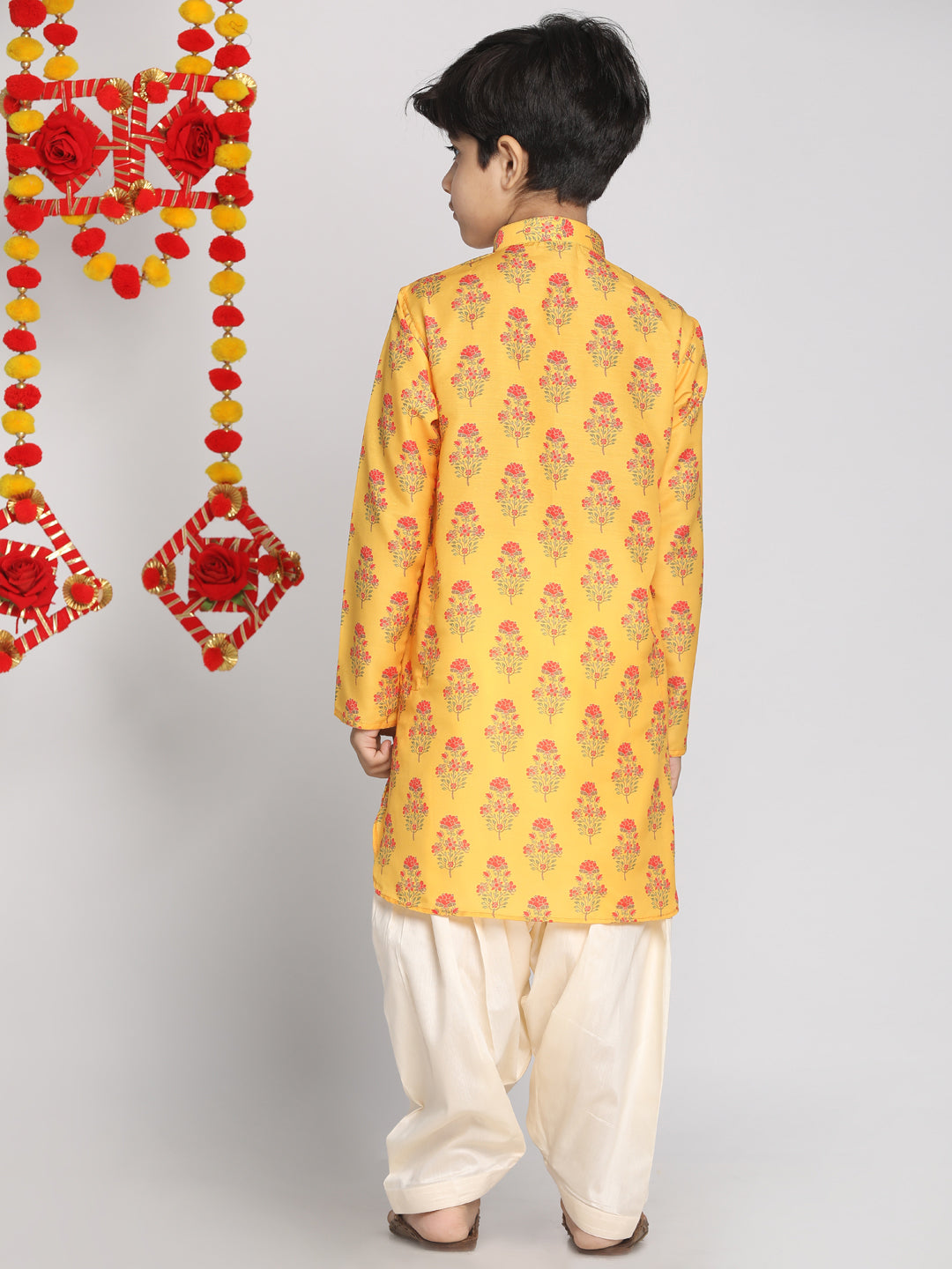 Boy - Yellow Floral Print Kurta with Patiala Salwar