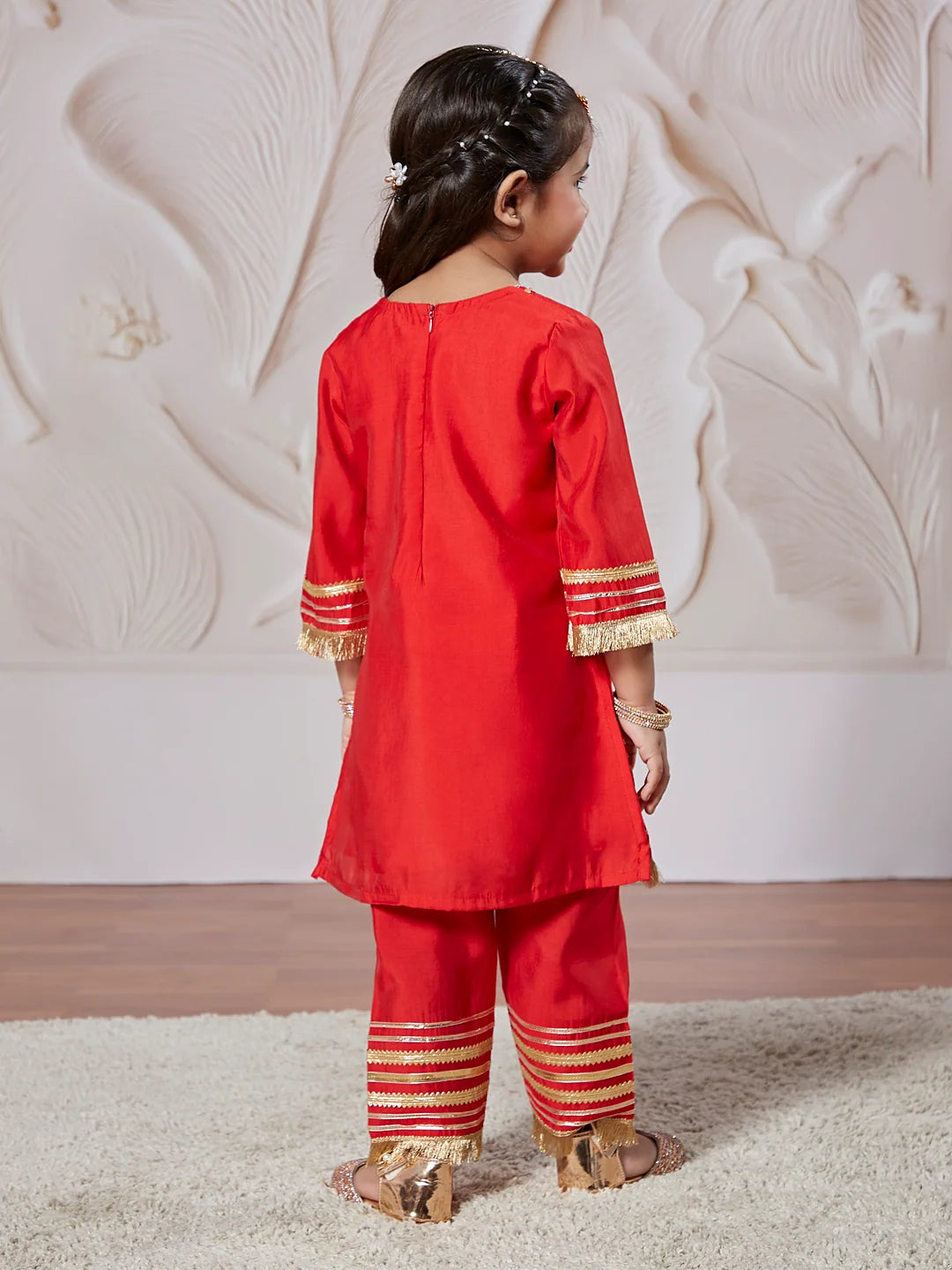 Girl - Red Kurta Pant Set with Dupatta