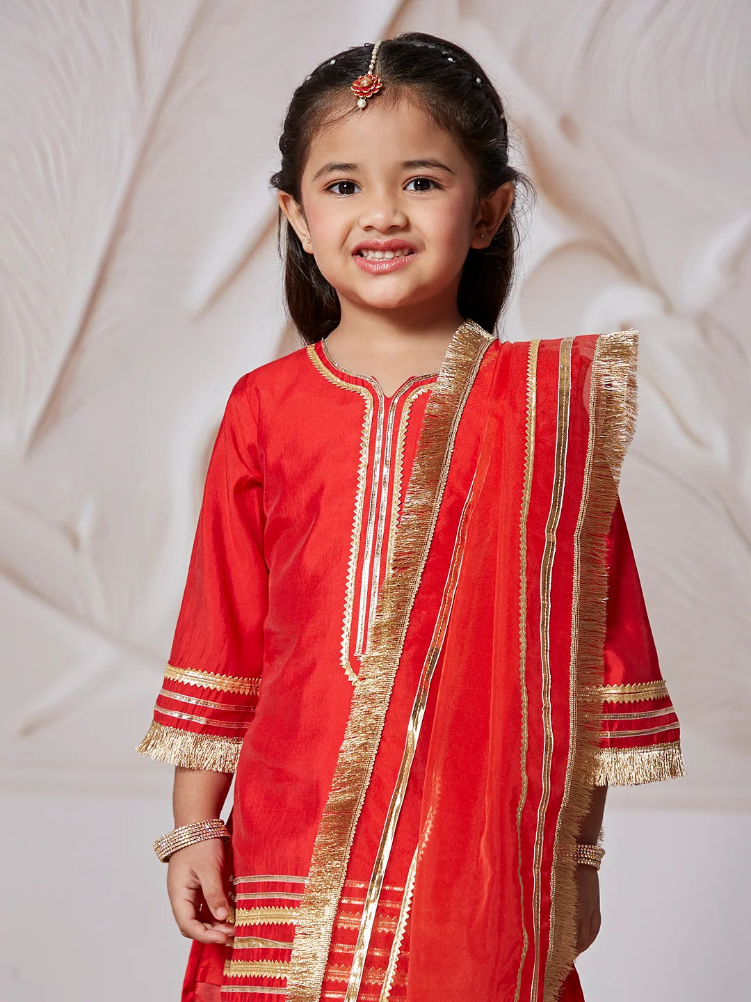 Girl - Red Kurta Pant Set with Dupatta