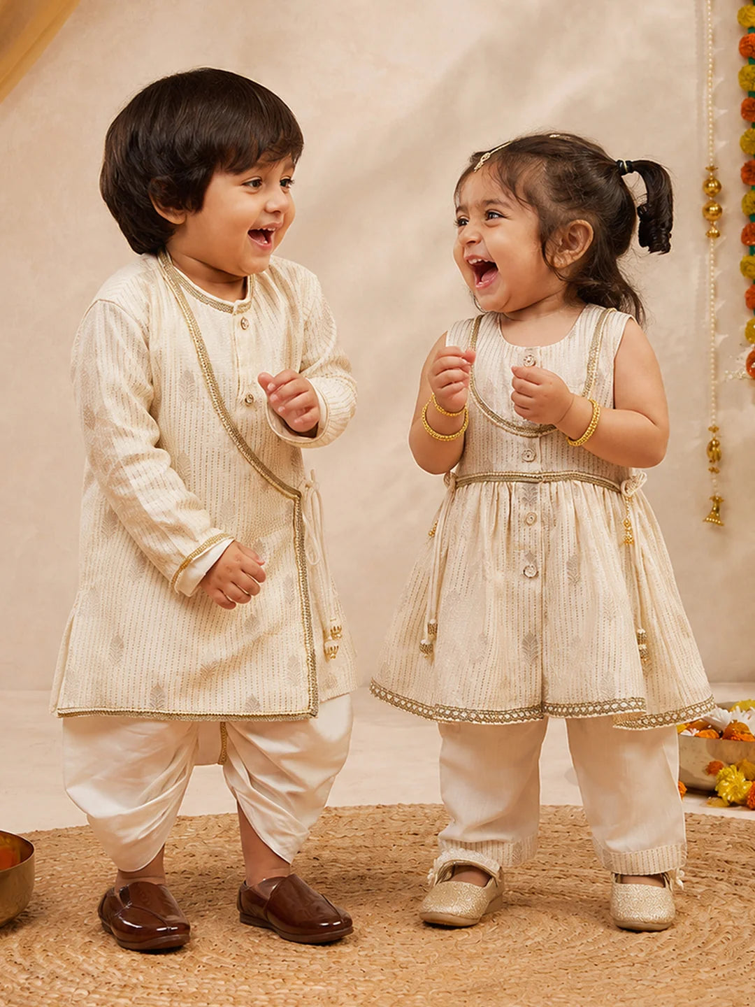 Girl - Cream Colour Kurta with Pant