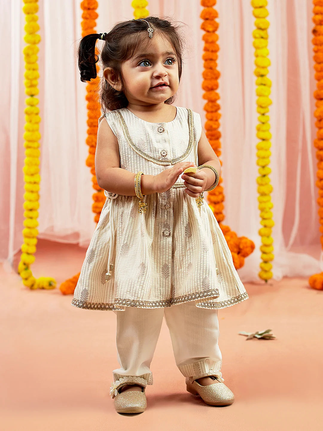 Girl - Cream Colour Kurta with Pant