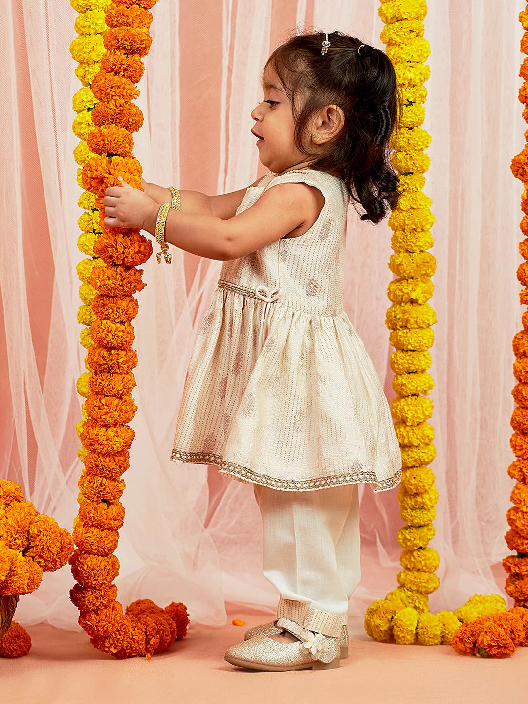 Girl - Cream Colour Kurta with Pant