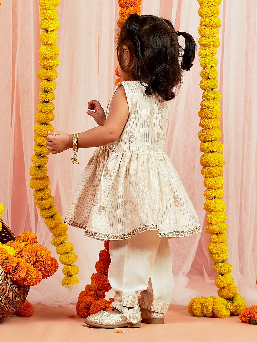 Girl - Cream Colour Kurta with Pant