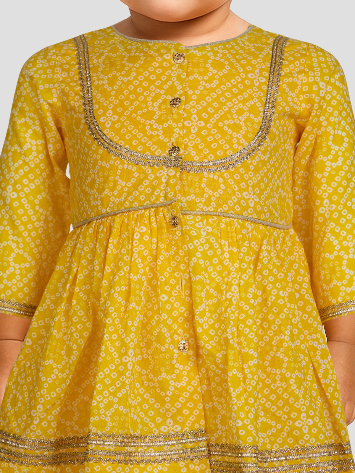 Girl - Yellow Cotton Bandhani Kurta Patiala Set