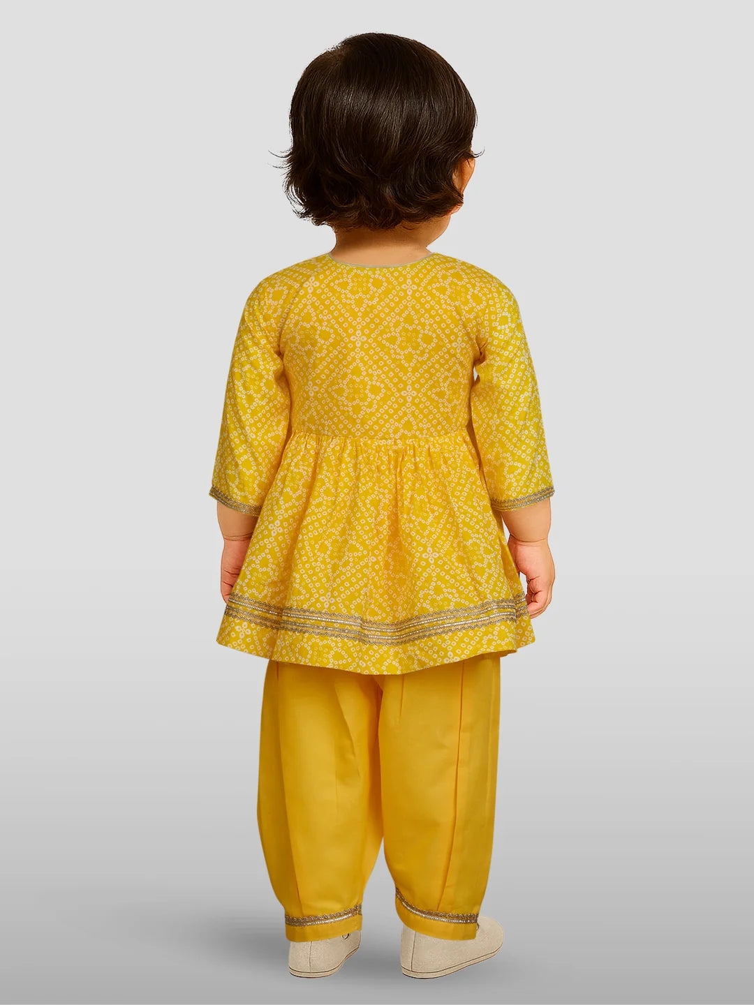 Girl - Yellow Cotton Bandhani Kurta Patiala Set