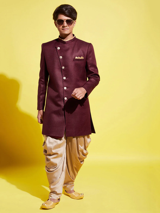 Boy - Maroon Shervani with Golden Salwar