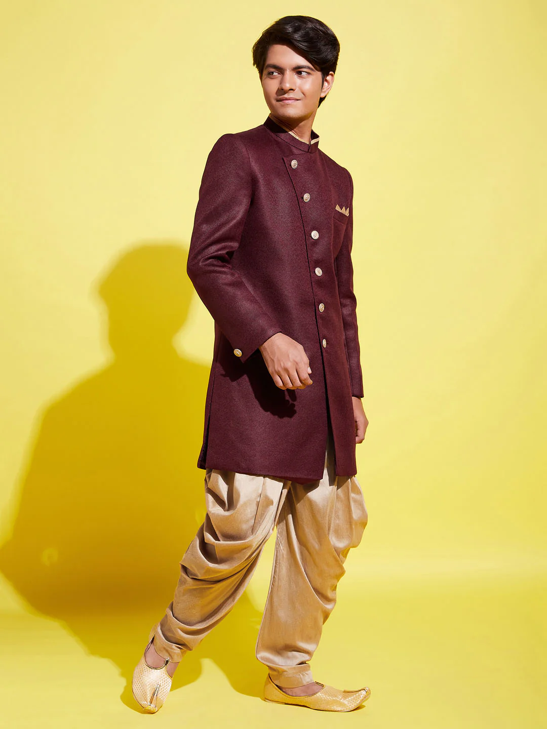 Boy - Maroon Shervani with Golden Salwar