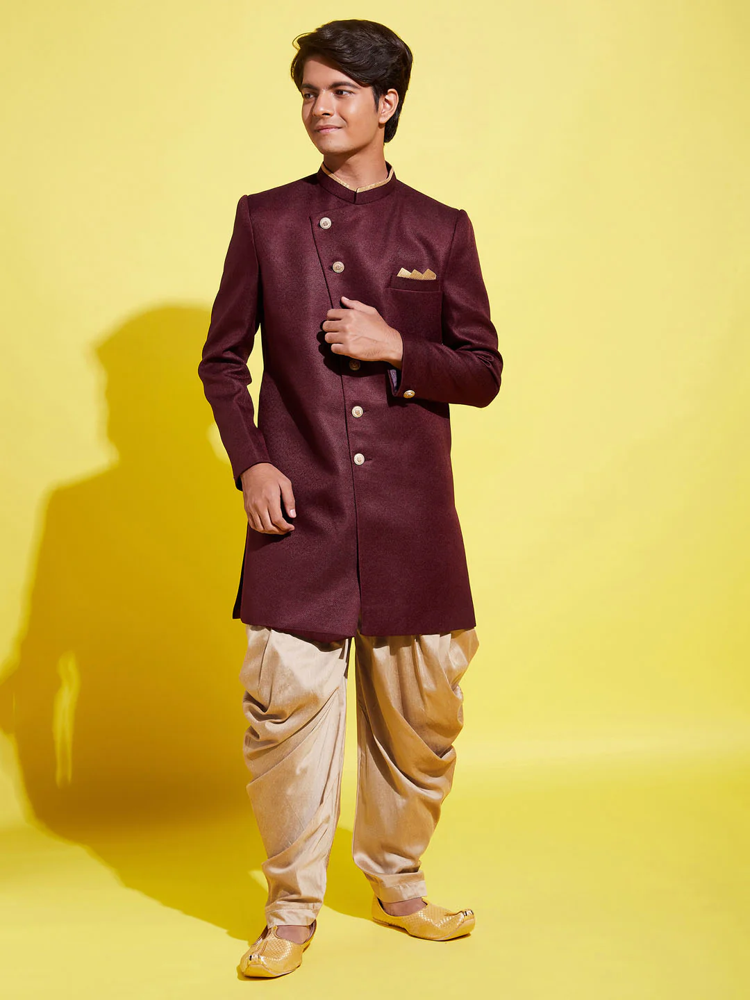 Boy - Maroon Shervani with Golden Salwar