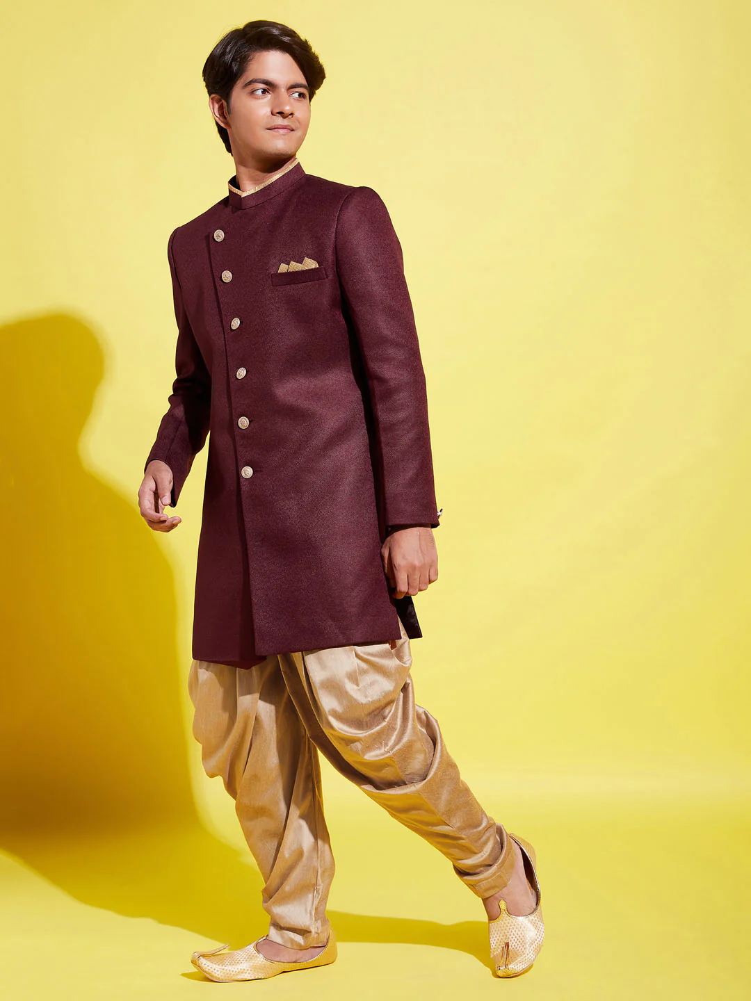 Boy - Maroon Shervani with Golden Salwar