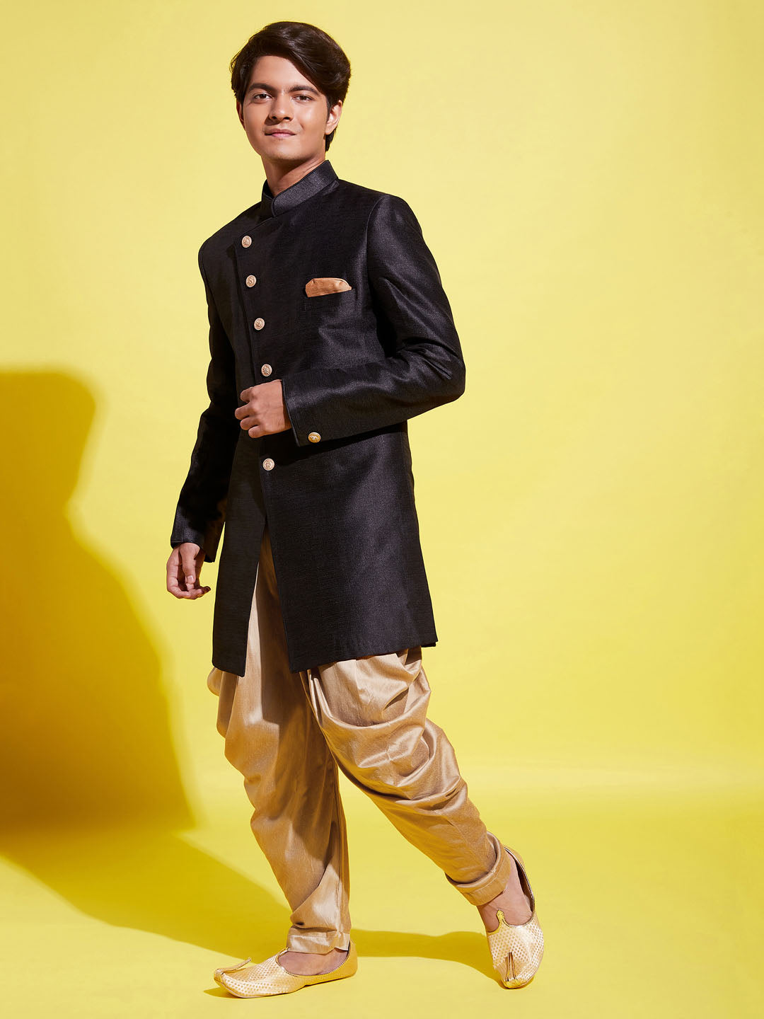 Boy - Black Shervani with Golden Salwar