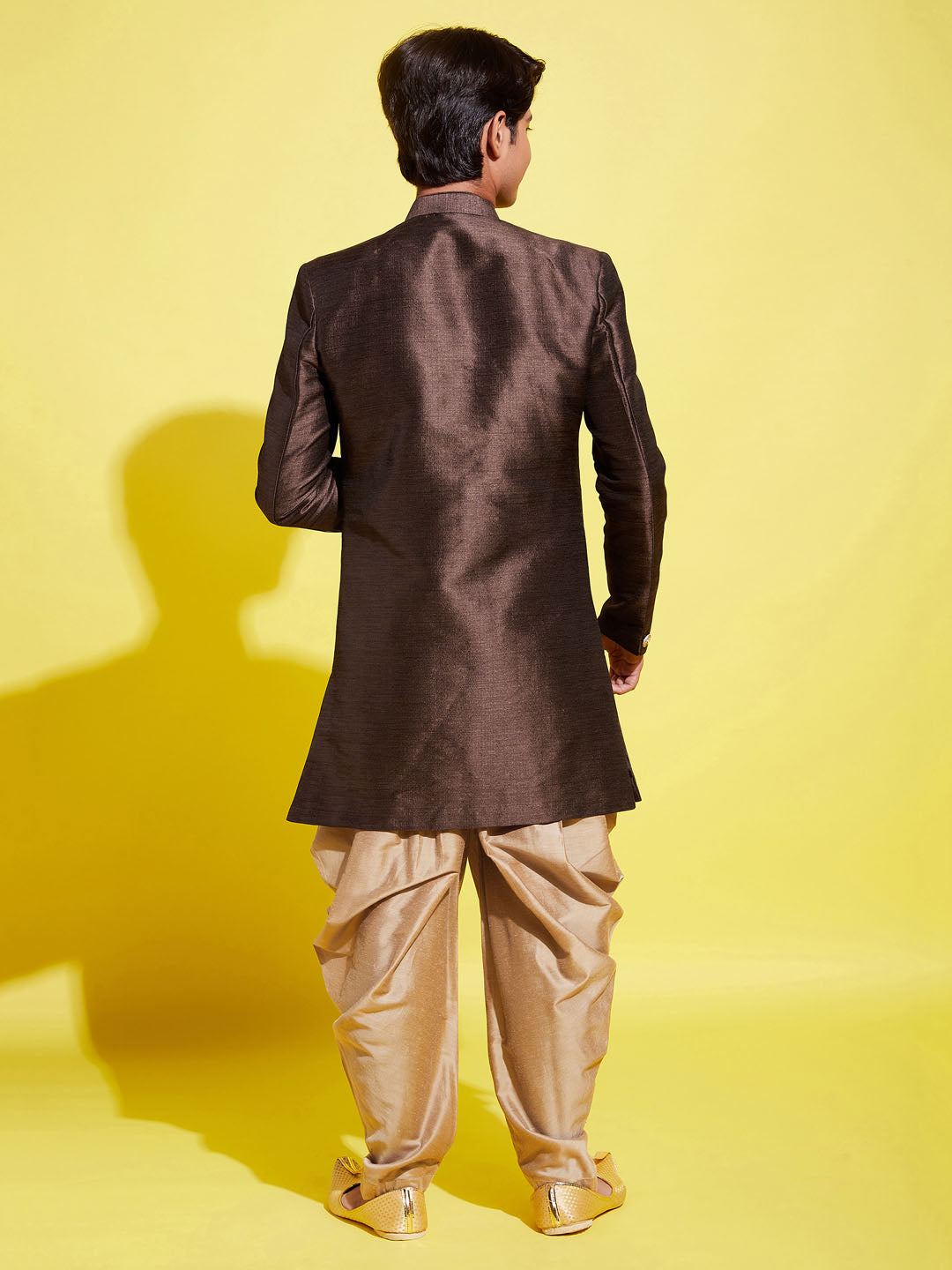 Boy - Brownish Back Shervani with Golden Salwar
