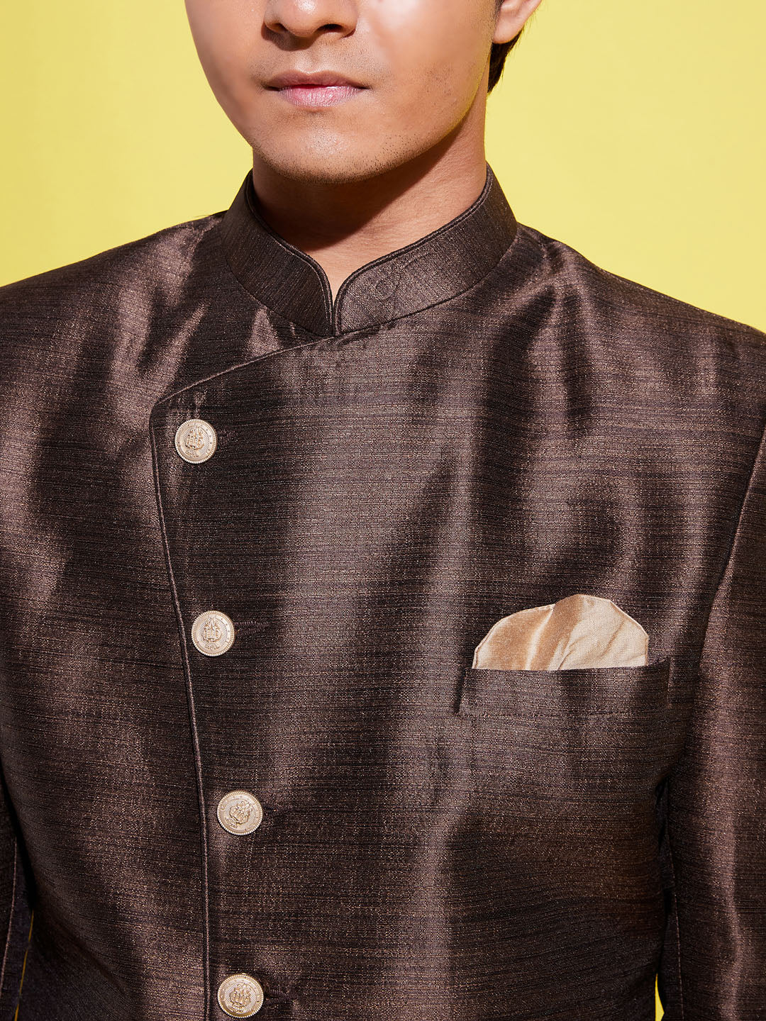 Boy - Brownish Back Shervani with Golden Salwar