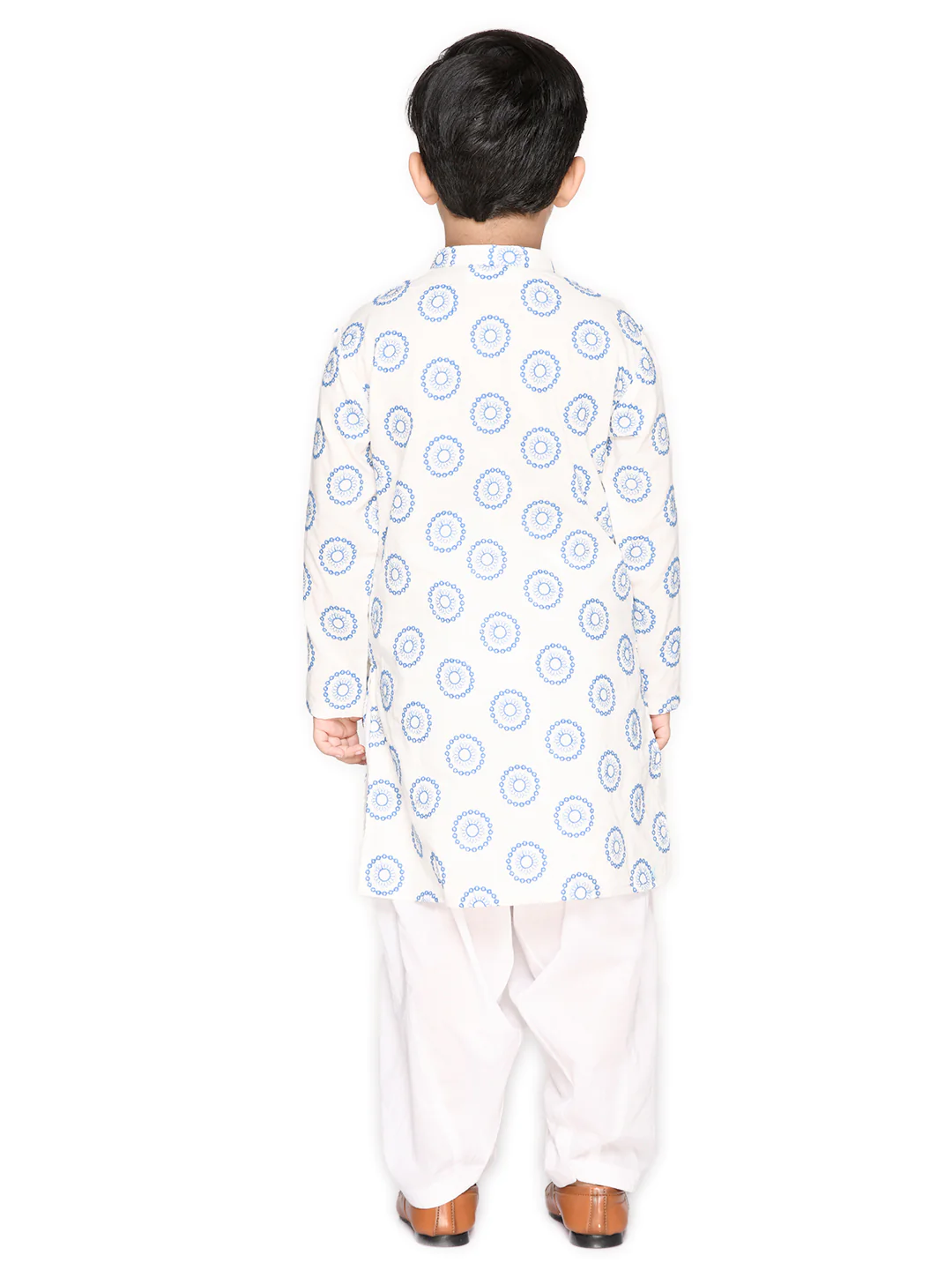 Boy - White & Blue Embroidery Cotton Kurta Set