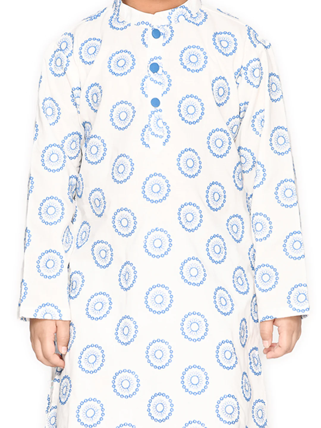 Boy - White & Blue Embroidery Cotton Kurta Set