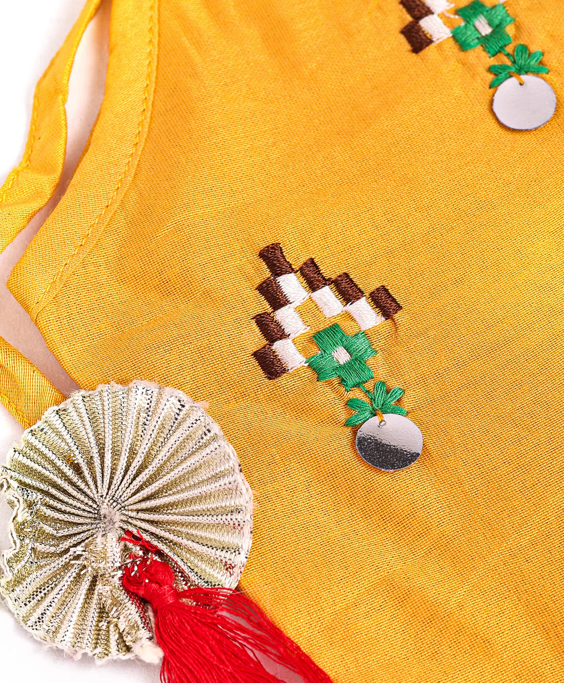 Girls Yellow embroidered Chanderi Silk Lehanga Choli & Dupatta