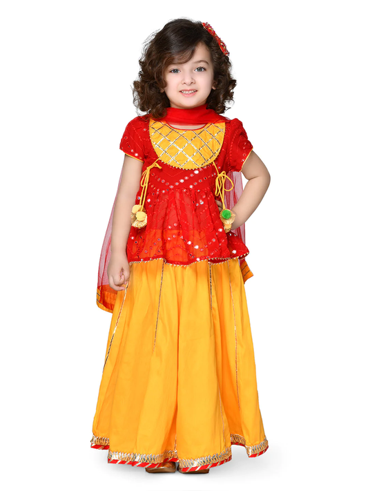 Girl - Red & Yellow Mirror work Embroidery Lehanga