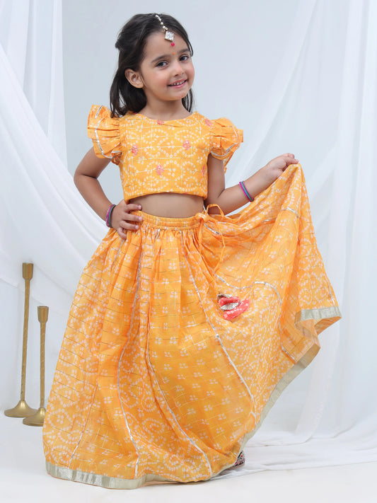 Girl - Yellow Chanderi Lehanga Choli Set