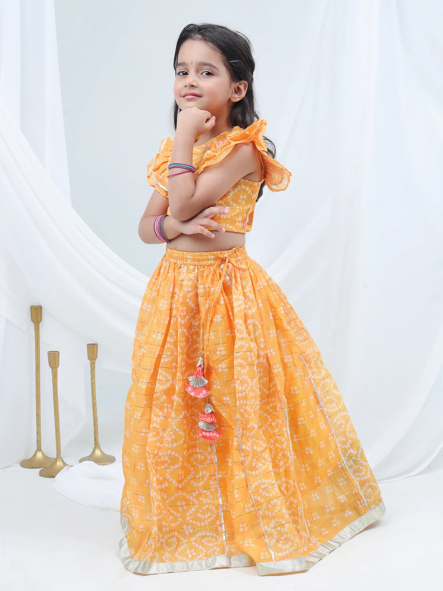 Girl - Yellow Chanderi Lehanga Choli Set